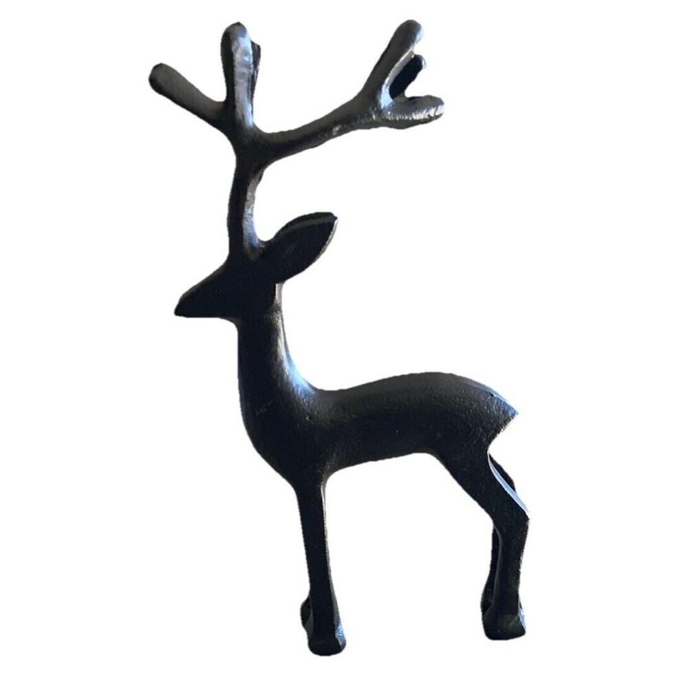 9" Black Metal Deer Christmas Tabletop Decor Farmhouse Primitive Figure Statue